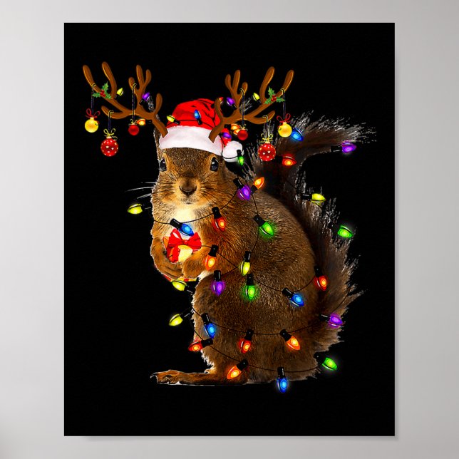 Roligt Squirrel Julgran Ljus Reindeer Santa Poster (Framsidan)
