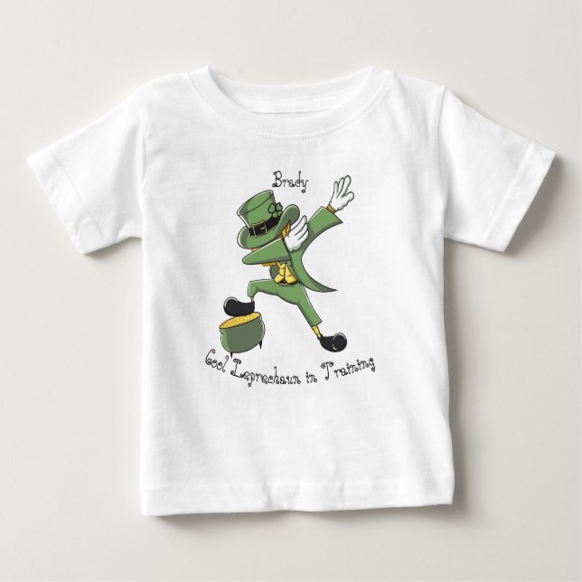 Roligt St. Patrick Dabbing Leprechaun Kids Namn T Shirt (Framsida)
