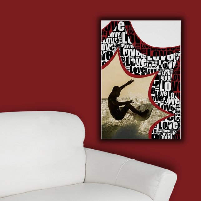 Roligt Star-Burst Black & White Kärlek-aktivitet Poster (Love Surfing, Custom Image Poster)