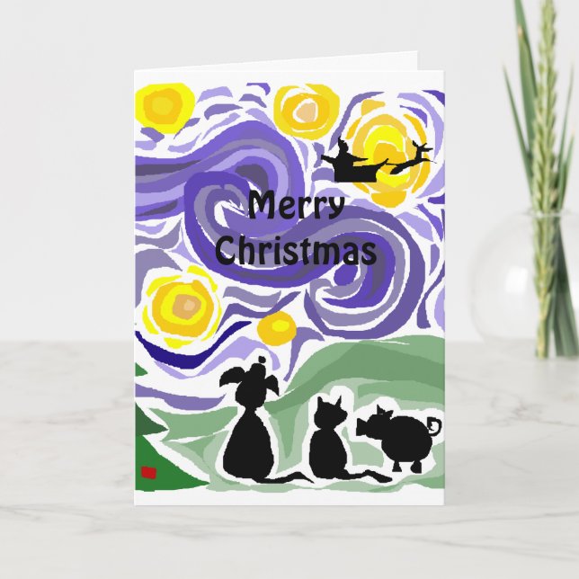 Roligt Starry Night Stil jul Art Helgkort (Framsida)