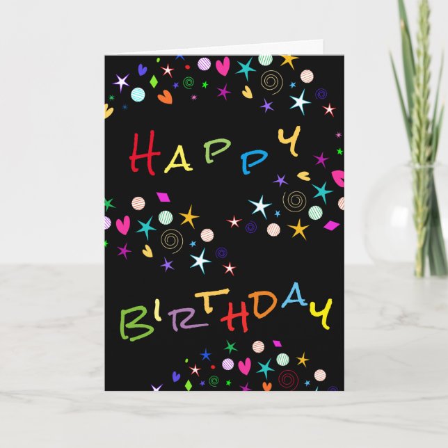 Roligt Stars på Hearts på Black Birthday Hälsning Kort (Framsida)