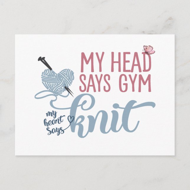 Roligt Sticka eller Gym Dilemna for Knitters & Yar Vykort (Framsida)