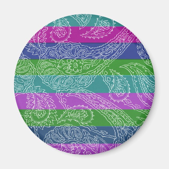 Roligt Stripe Paisley Print Summer Girly Mönster Magnet (Framsidan)