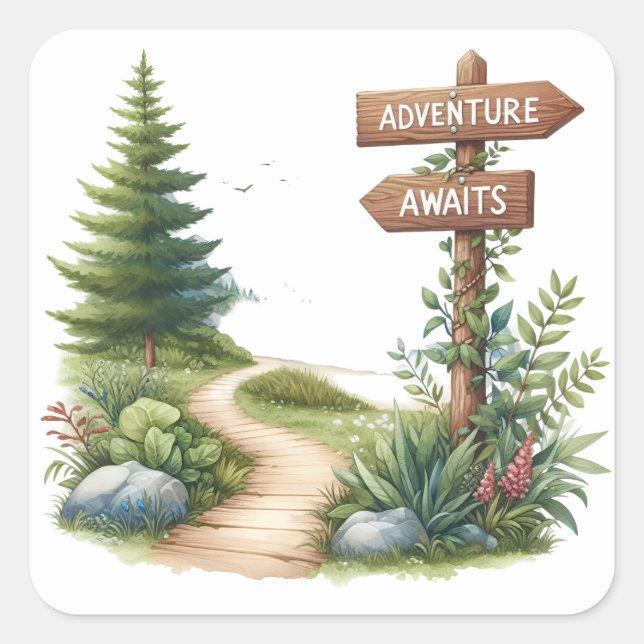 Roligt Summer Camping Stickers Fyrkantigt Klistermärke (Framsida)