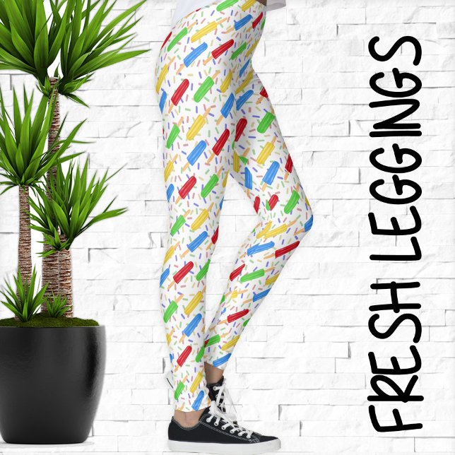 Roligt Summer Ice Pops och Sprinkles Mönster Leggings (Fresh Summer Leggings with Fun, Colorful Popsicle Pattern!)