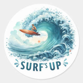 Roligt Summer Surfs Up Stickers Runt Klistermärke