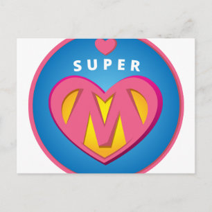 Roligt superhjälte superkvinna-mamma emblem vykort