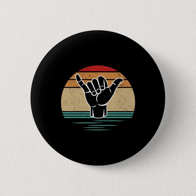 Roligt Surfhandgest Shaka Vintage Retro Surf Knapp (Framsida)