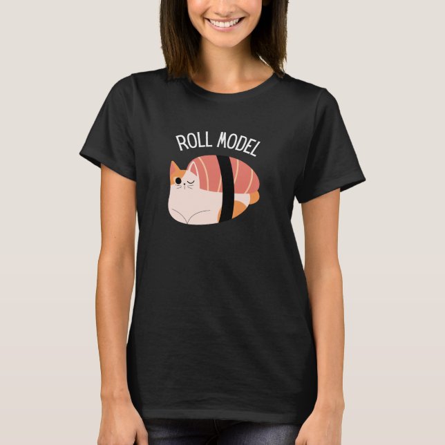 Roligt Sushi Katt Rulle Modell T-Shirt (Framsida)
