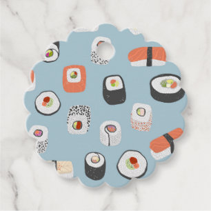 Roligt Sushi Nigiri Maki Roll Japansk Food Mönster Gåvor Etiketter