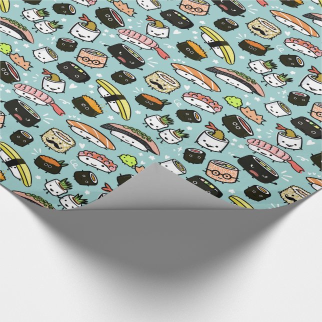 Roligt Sushi-tecken Patterned Kawaii Cute Presentpapper (Hörn)