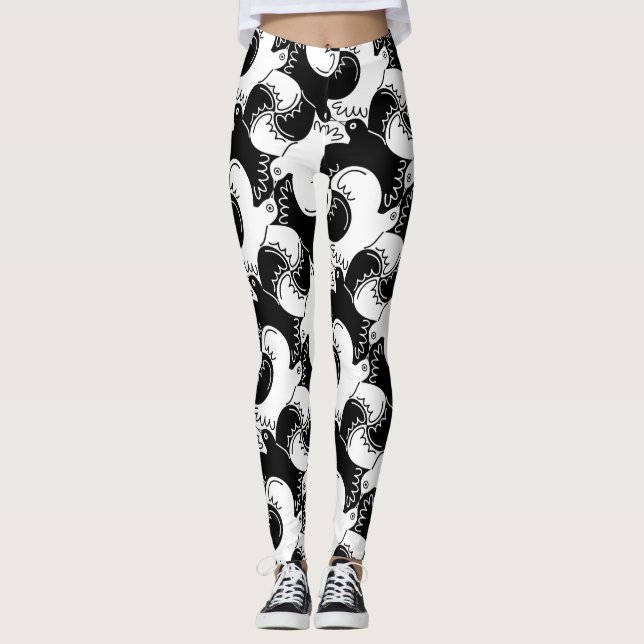 Roligt svartvitt fågelmönster>Leggings Leggings (Framsida)