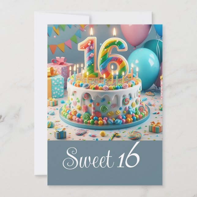 ROLIGT SWEET 16 BIRTHDAY CAKE, FIRANDE INBJUDNINGAR (Baksida)