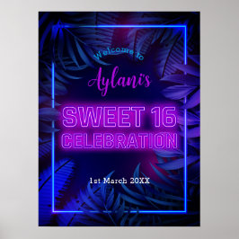Roligt Sweet 16 Neon Glow Födelsedagsfest Välkomme Poster