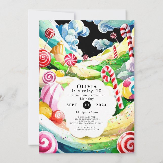 Roligt Sweet Candyland Birthday Inbjudningar (Framsida)