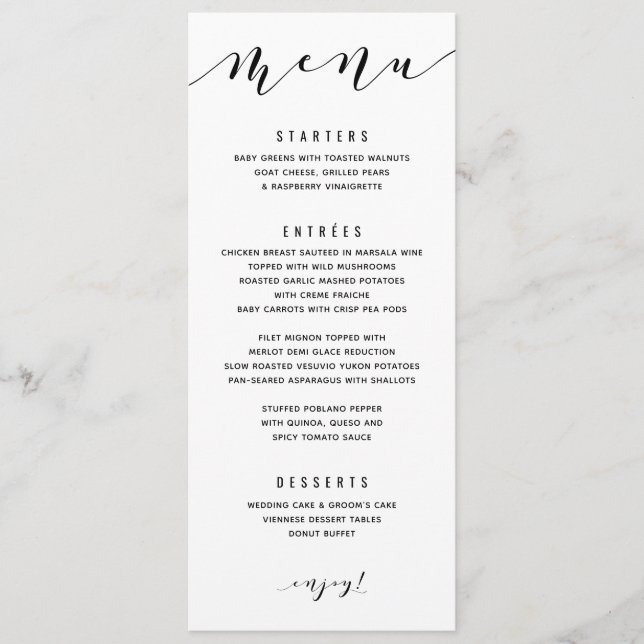 Roligt Swirly Calligraphy Bröllop Menu Meny (Framsida)