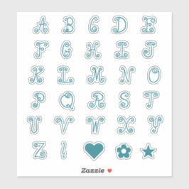 Roligt Swirly Teal Font Alphabet Initialer Monogra Klistermärken