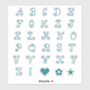 Roligt Swirly Teal Font Alphabet Initialer Monogra Klistermärken