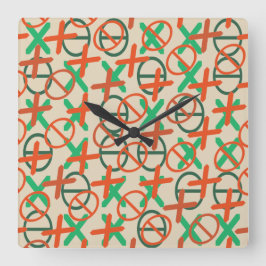 Roligt Symboler Mönster Grönt och Orange Anpassnin Fyrkantig Klocka