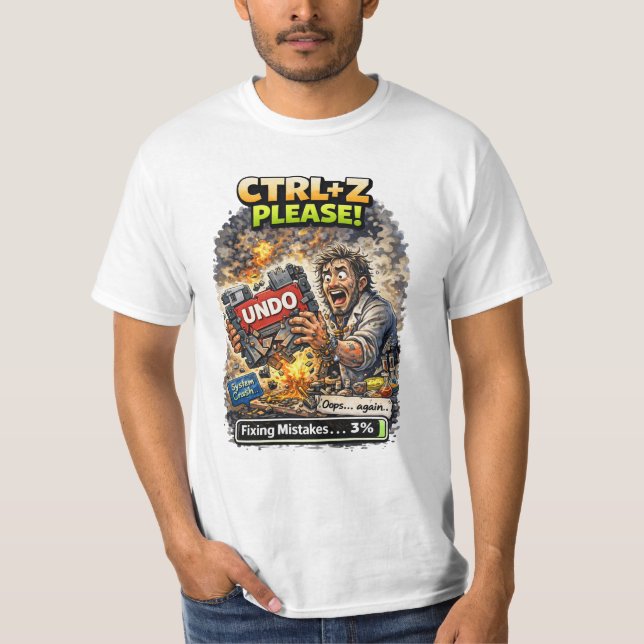 Roligt Systemkrasch Ångra Meme Spelare Programmera T Shirt (Framsida)
