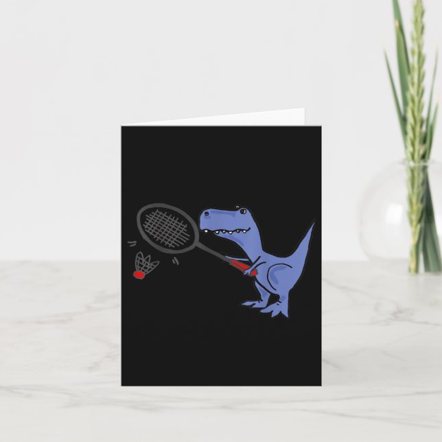 Roligt T-rex Dinosaur som spelar Badminto Kort (Framsida)