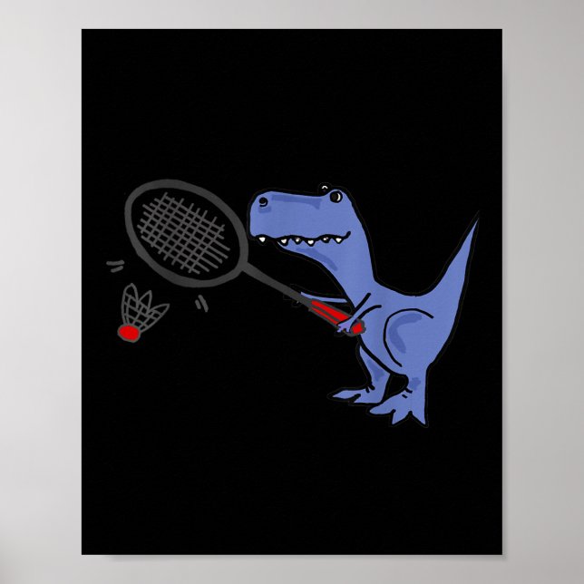 Roligt T-rex Dinosaur som spelar Badminto Poster (Framsidan)