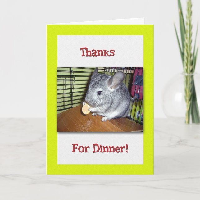 Roligt tack för middag med chinchilla som äter kort (Framsida)