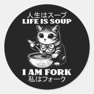 Roligt talesätt Livet är Soppsked Katt Humor Meme Runt Klistermärke