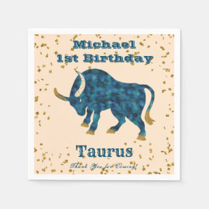 Roligt Taurus First Birthday & Guld Confetti Pappersservett