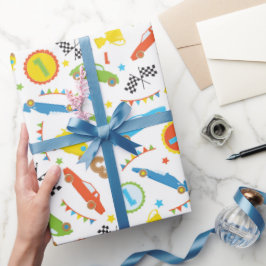 Roligt Tävling bilpojkar mönster i party som omslu Presentpapper