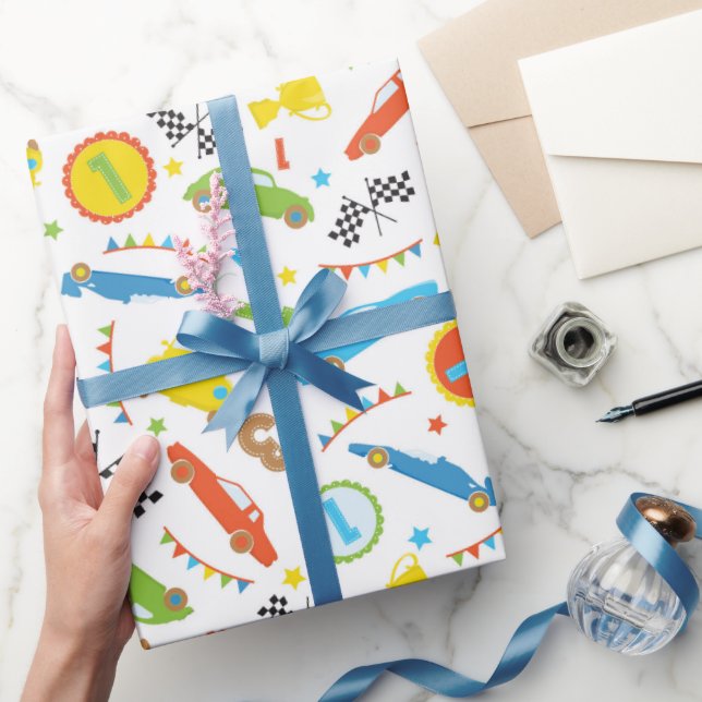 Roligt Tävling bilpojkar mönster i party som omslu Presentpapper (Gåvor)