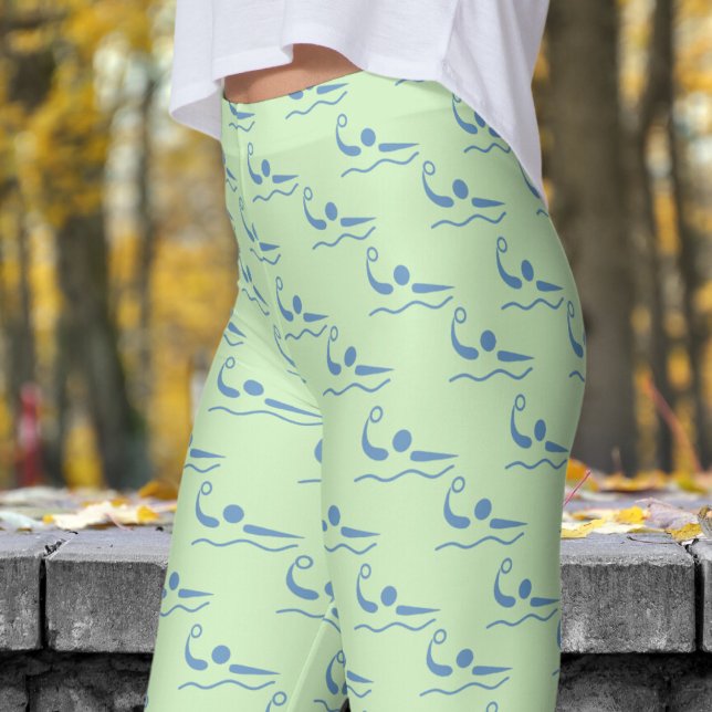 Roligt Tea Grönt Womens Vatten Polo Mönster Leggings (Womens Water Polo on Tea Green Leggings)