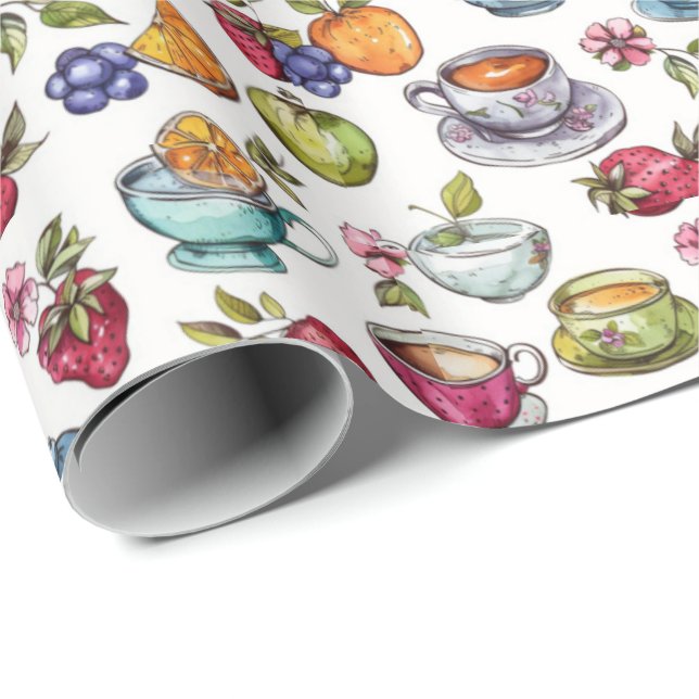 Roligt tea party tiled presentpapper (Rullad Hörn)