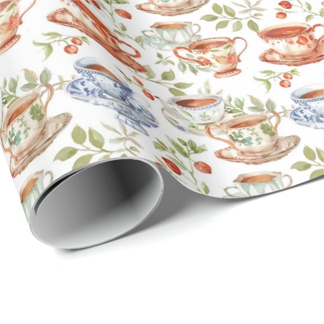 Roligt tea party tiled presentpapper (Rullad Hörn)