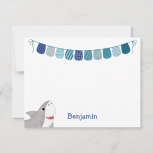Roligt Teal and Blue Shark Barn Note Card Anteckningskort