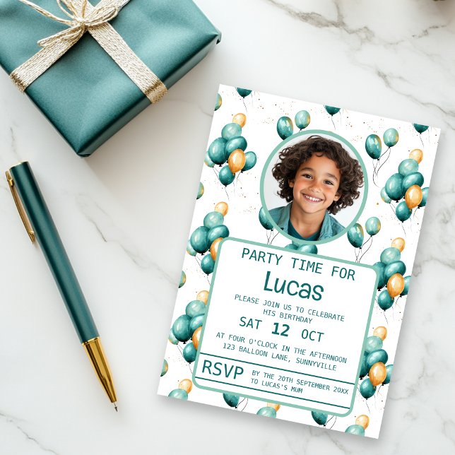 Roligt Teal Balloons Birthday Inbjudningar (Teal balloons birthday invitation)