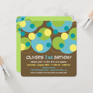 Roligt Teal Bubly Dots Photo Boy 1 Birthday Party Inbjudningar