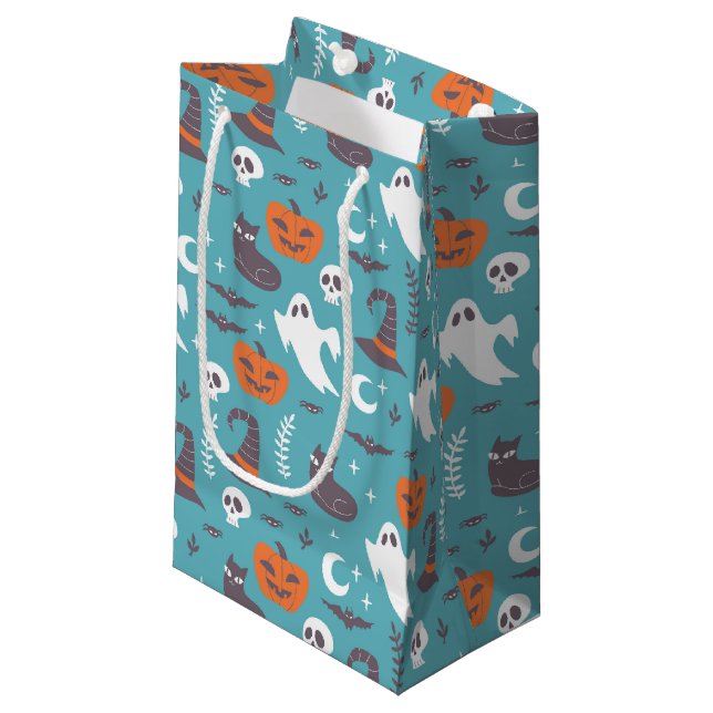 Roligt Teal Doodle Halloween Mönster (Framsidan Vinklad)