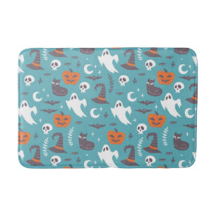 Roligt Teal Doodle Halloween Mönster Badrumsmatta