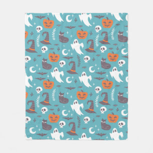 Roligt Teal Doodle Halloween Mönster Fleecefilt