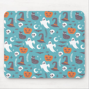 Roligt Teal Doodle Halloween Mönster Musmatta
