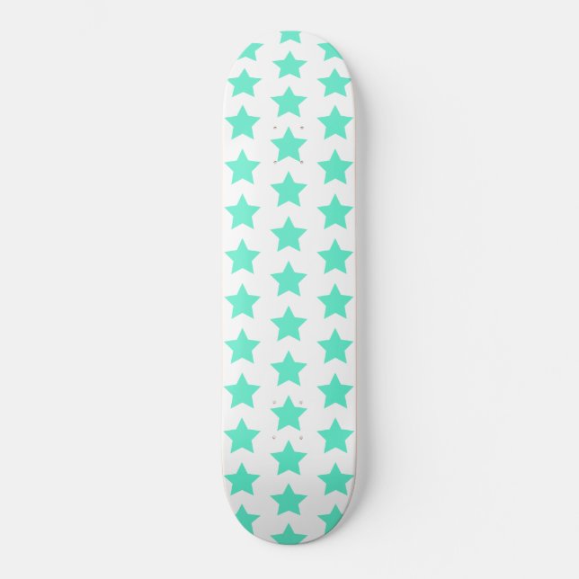 Roligt Teal Grönt Stars Mönster Skateboard Bräda 21,5 Cm (Framsida)