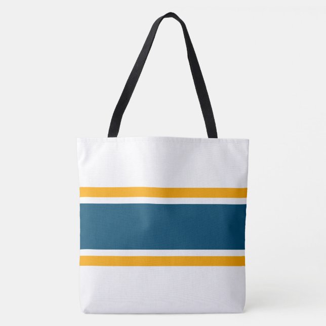 Roligt Teal Gult Tävla Rand White Background Tygkasse (Framsida)