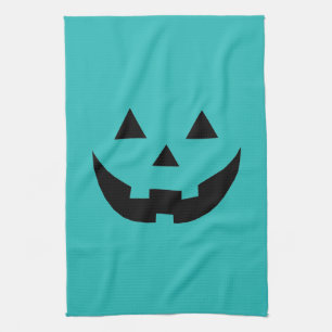 Roligt teal jack o lantern pumpkin ansikte Hallowe Kökshandduk