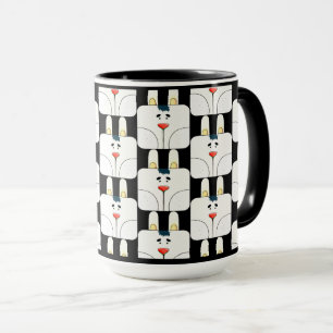 Roligt Team Bunny Ansikte i Black and White Mugg