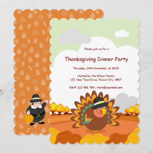 Roligt tecknad av en Thanksgiving av pilgrim-kalko Inbjudningar