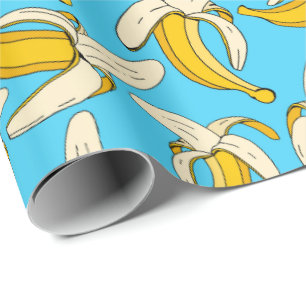 Roligt Tecknad Bananas Aqua Blue Gult Fruit Mönste Presentpapper