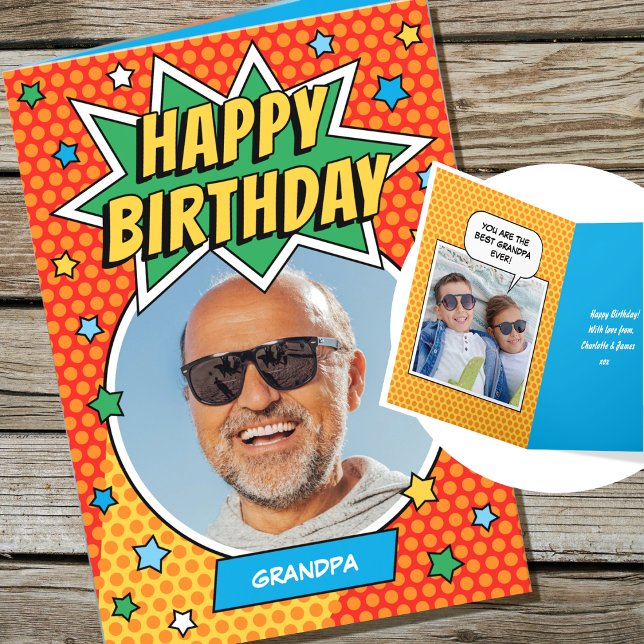 Roligt Tecknad Birthday Stars Grandpa Anpassningsb Kort (Skapare uppladdad)