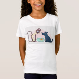 Roligt Tecknad Cat Goldfish Hund T Shirt