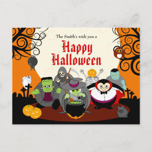 Roligt tecknad Halloween monster costume party gro Inbjudan Vykort